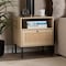 Baxton Studio Caterina MidCentury Transitional Natural Brown Finished Wood and Natural Rattan 1Door Nightstand 220-12861-ZORO - alternate 1
